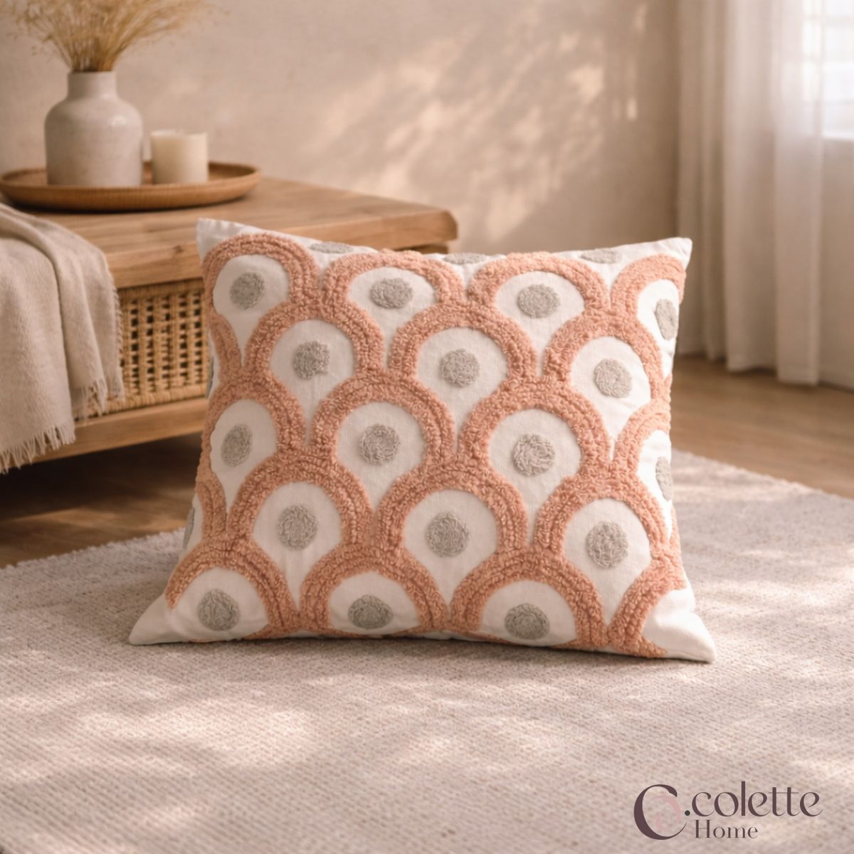 COLETTE - Funda De Cojín Boho Étnica Circular Rosa