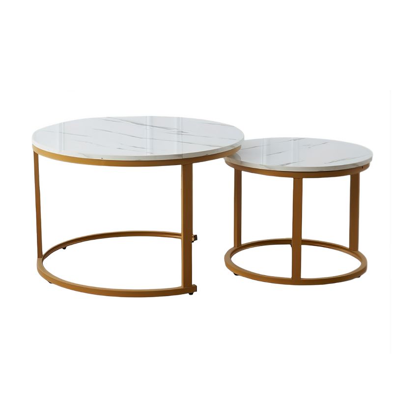 SPACE HOME - Mesa de Centro doble tipo marmol brillante con base de metal oro