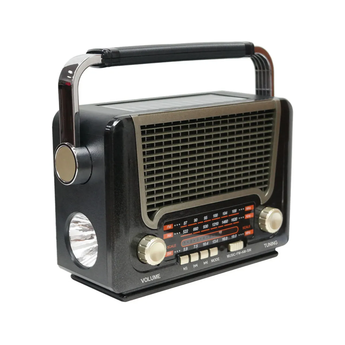 GENERICO - Radio Vintage+panel Solar+linterna+bt+tf+usb