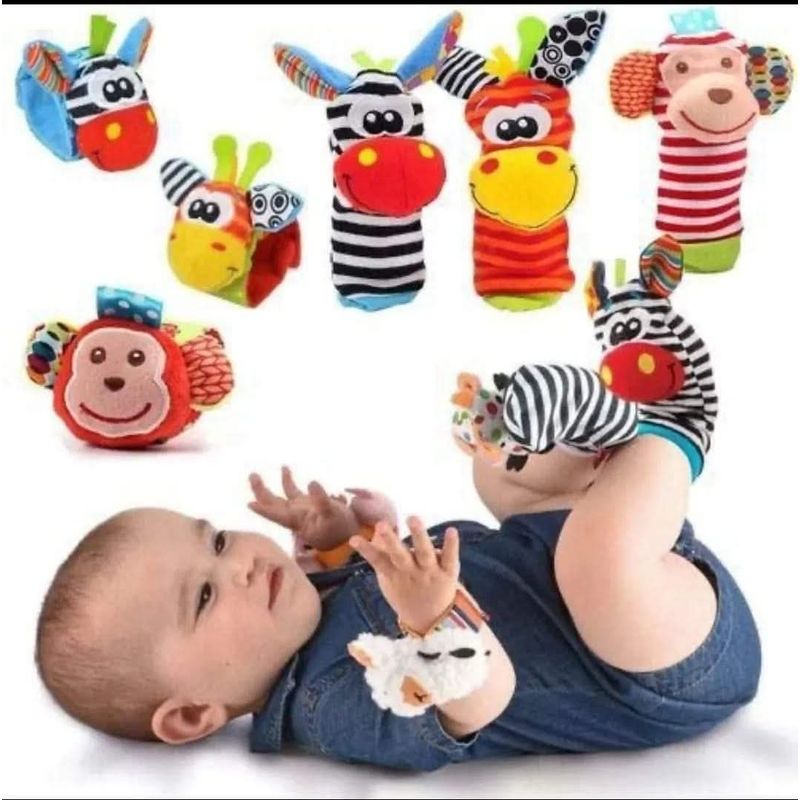GENERICO - Set Estimulación Bebe 2 Calcetines + 2 Muñequeras Sonajeras