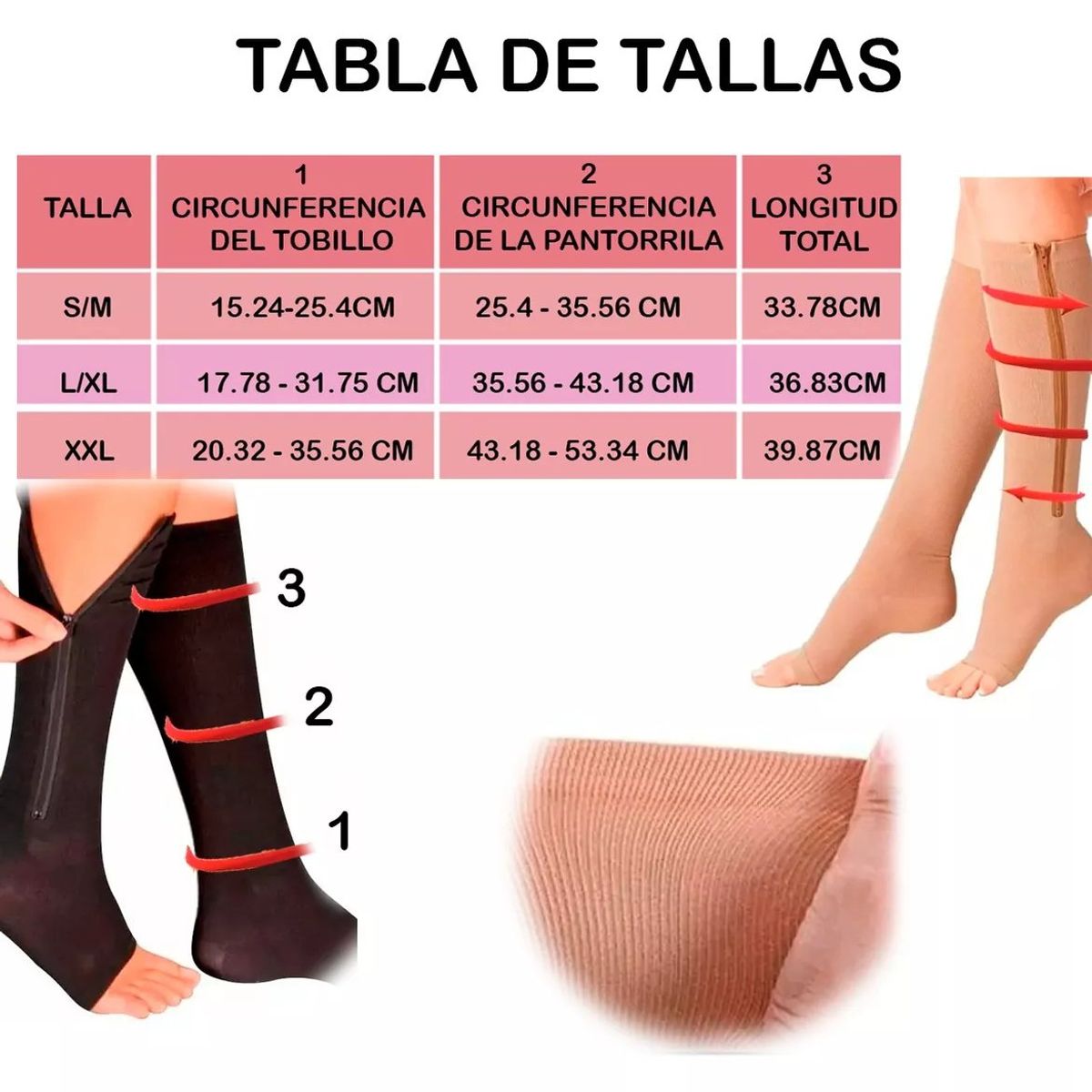 KUANGYE - 3 Pares Medias De Compresión Para Varices Piernas Cansadas L/XL