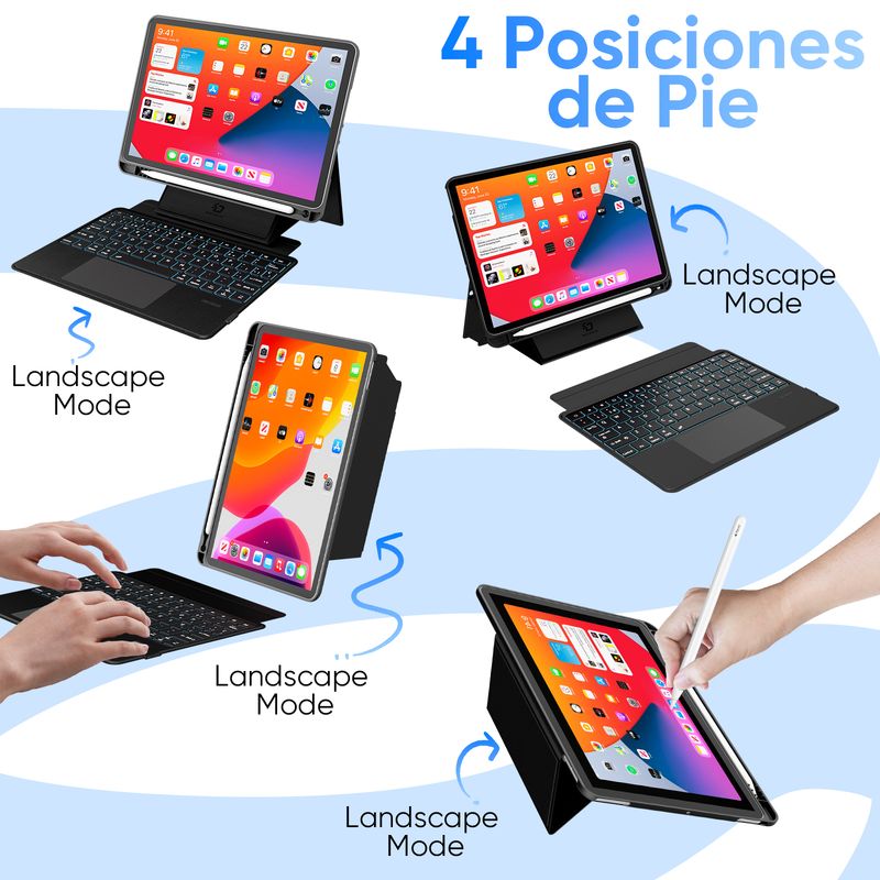 AIZO - Funda Teclado Para iPad 11 Magnética 4 Modos con Bluetooth