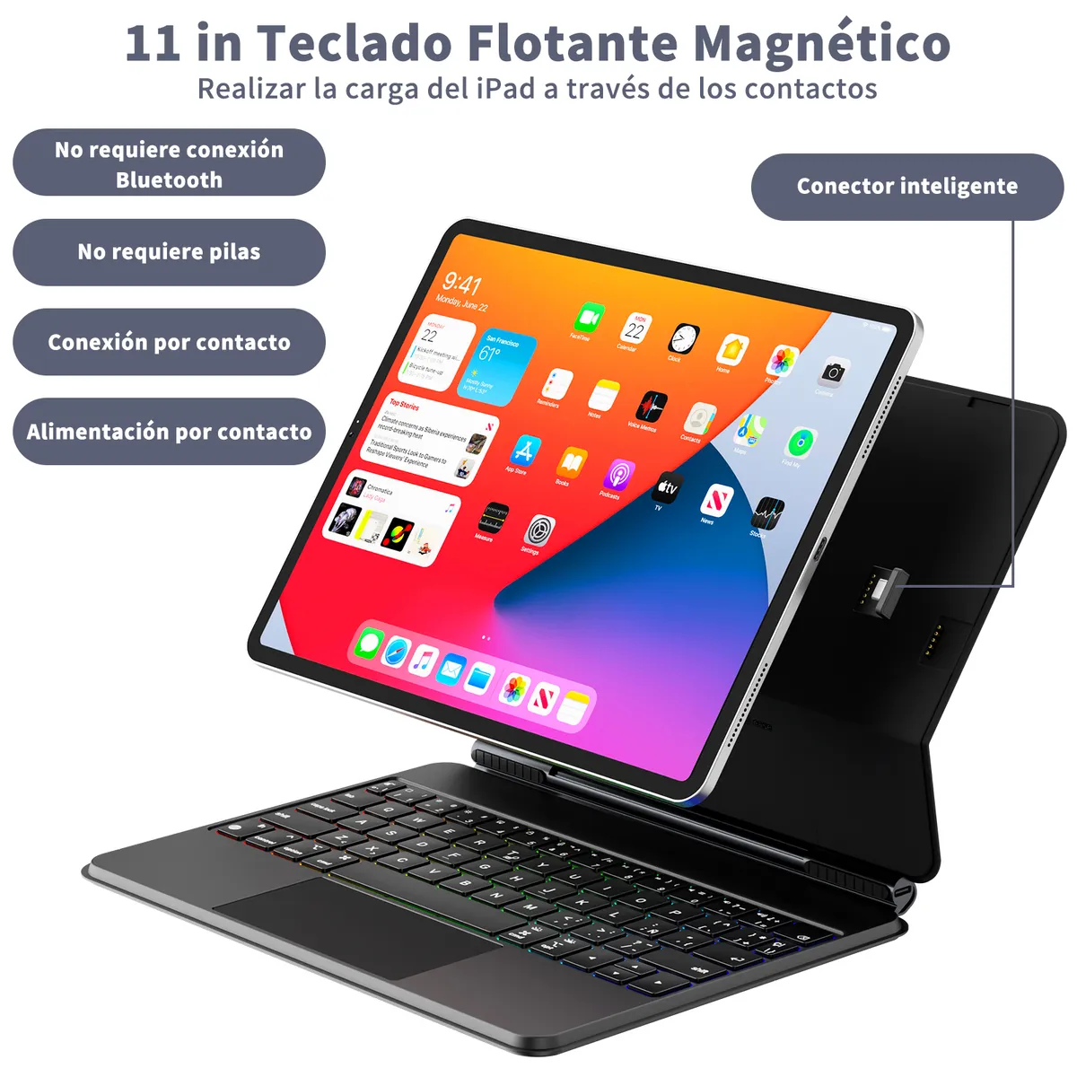 AIZO - Funda Con teclado Mágico Para iPad Pro 11 in Conexión Automática