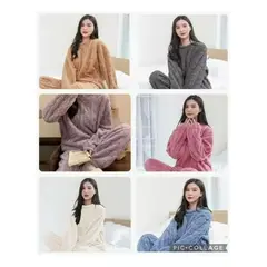 EVERSO - 2x Pijamas Mujer Polar Trenzado Pijama Conjunto Forro