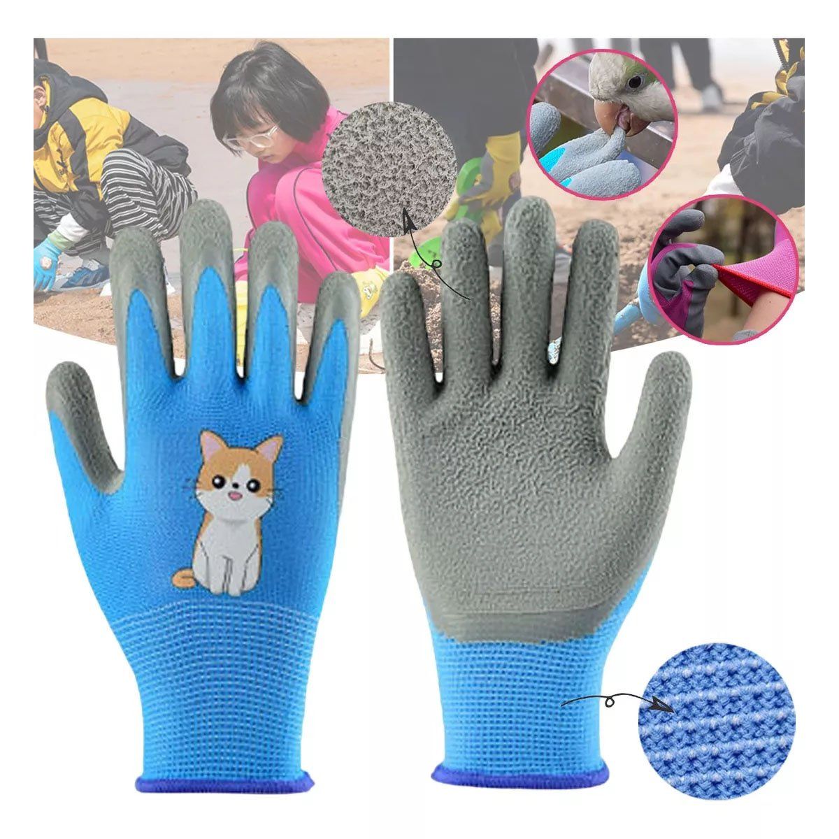 EDWINAYY - Guantes De Jardinería Para Ni?os 5 A 11 A?os Azul Y Rosado