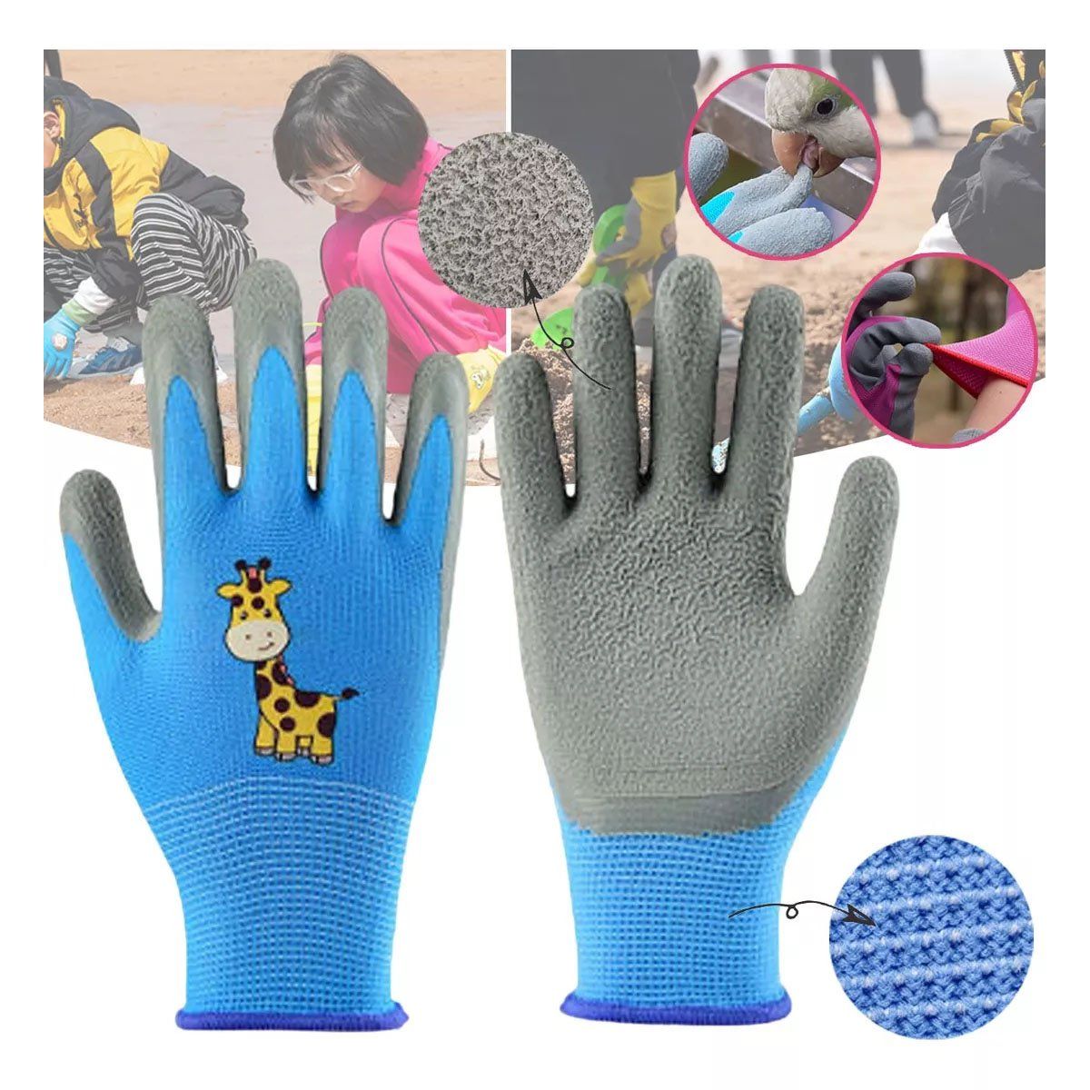 EDWINAYY - Guantes De Jardinería Para Ni?os 5 A 11 A?os Azul Y Rosado