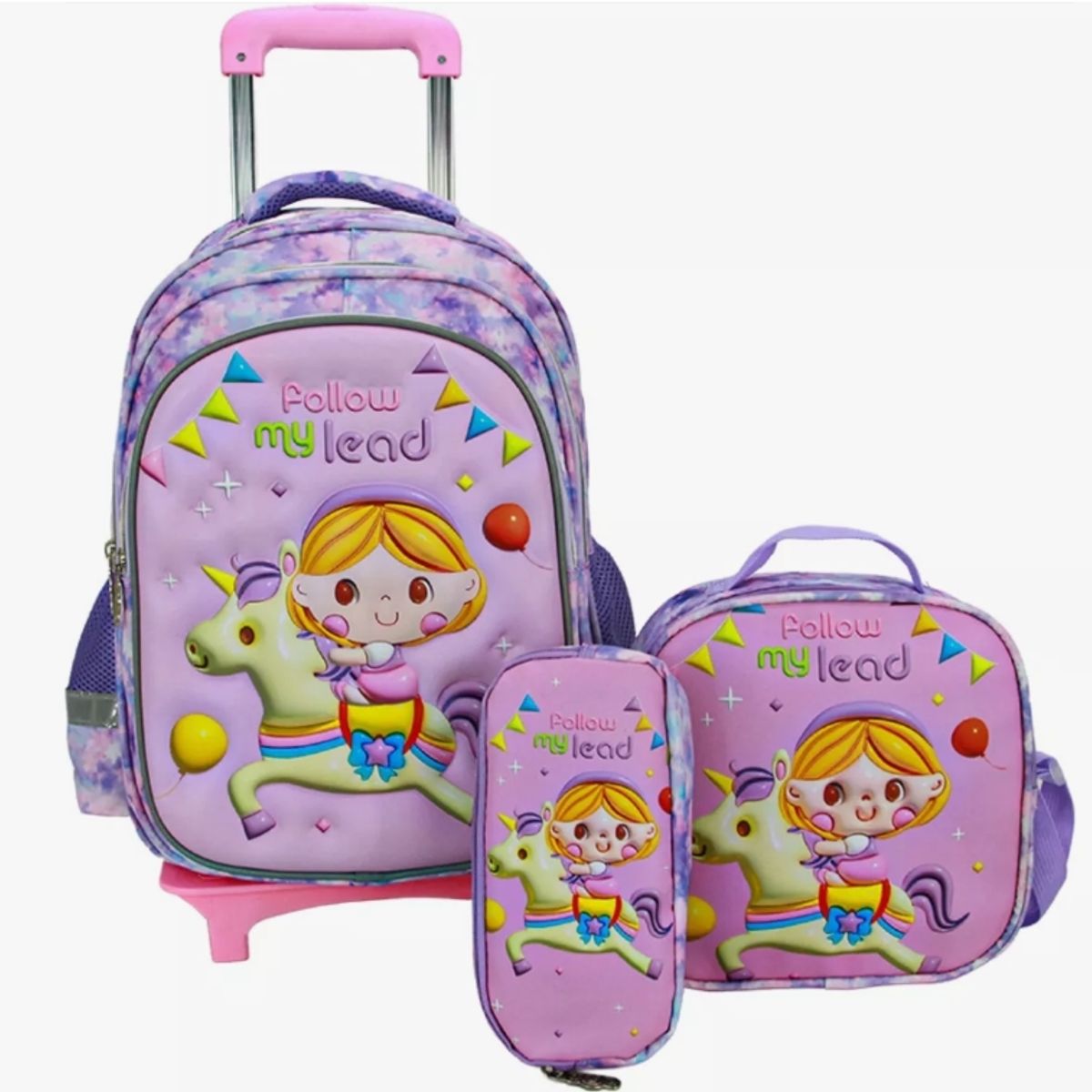 HOMER OUTDOOR - Set 3 Mochila Con Rueda Escolar+lonchera Bolso+cartuchera3d