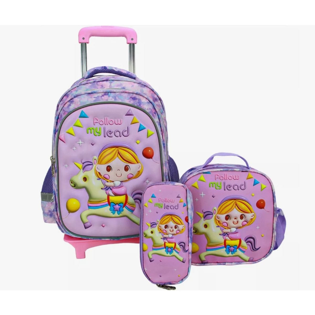 HOMER OUTDOOR - Set 3 Mochila Con Rueda Escolar+lonchera Bolso+cartuchera3d