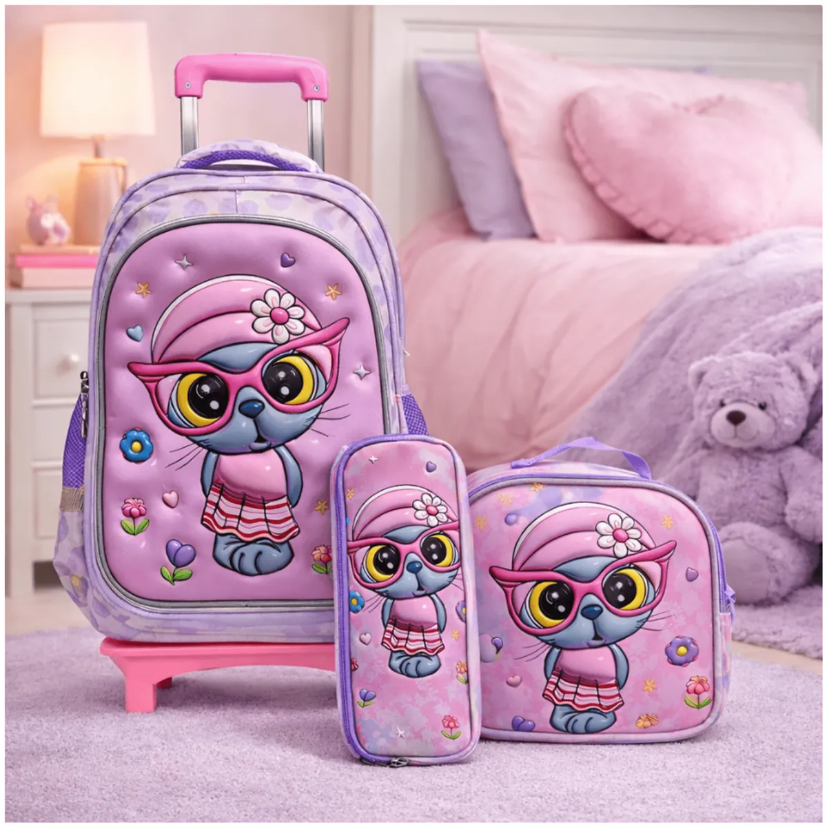 HOMER OUTDOOR - Set 3 Mochila Con Rueda Escolar+lonchera Bolso+cartuchera3d