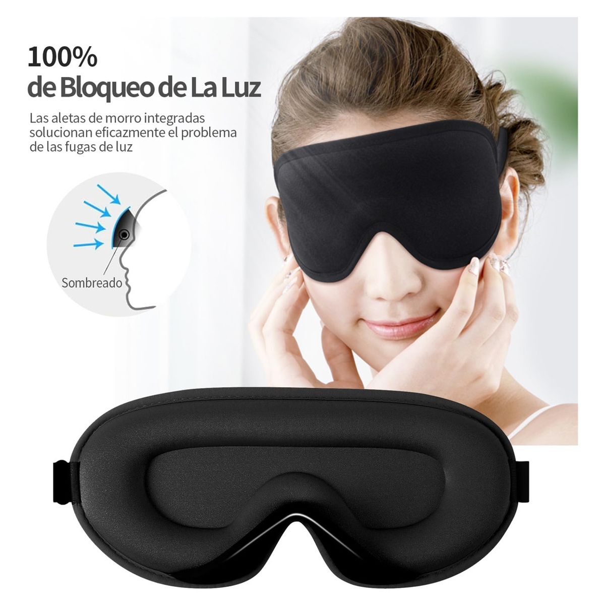 GENERICO - Máscara 3D Para Dormir Cubre Para Trabajo Viajes-Negro