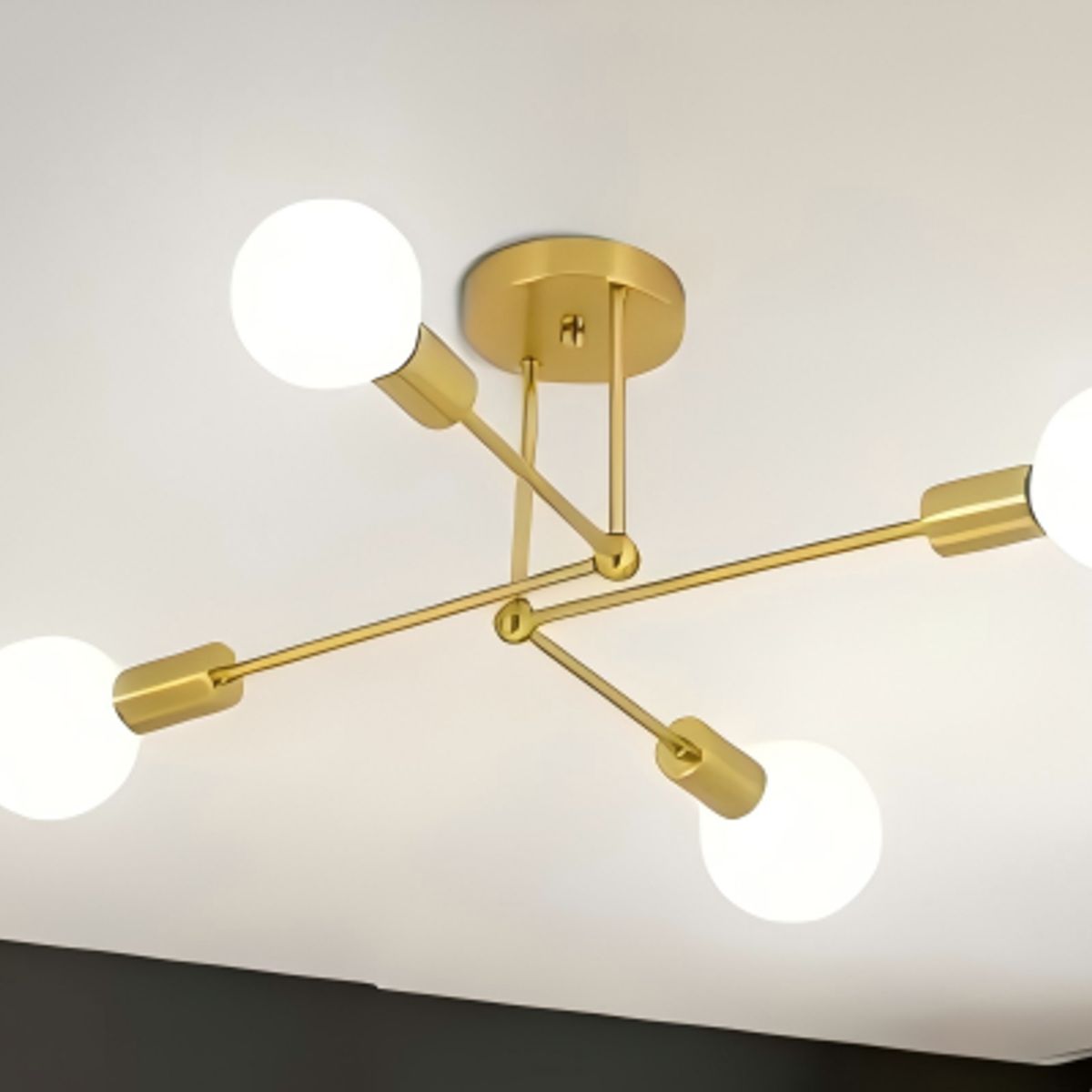 CASA NEW - Lámpara de Techo de 4 Luces Nórdica Dorada