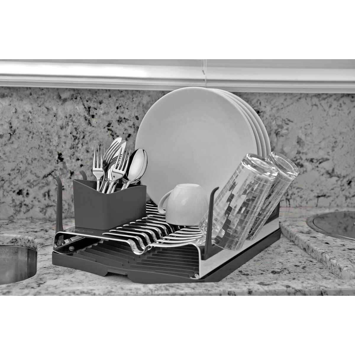 TRAMONTINA - Escurridor de platos Tramontina Plurale de acero inoxidable con bandeja grafito para vajilla