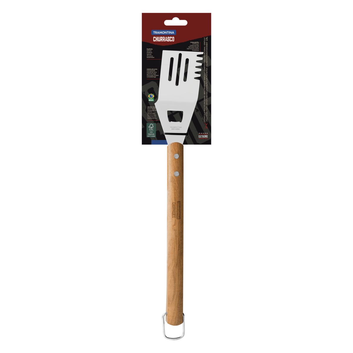 TRAMONTINA - Espátula multifuncional Tramontina para Asado con lámina de acero inoxidable y mango de madera 47,8 cm