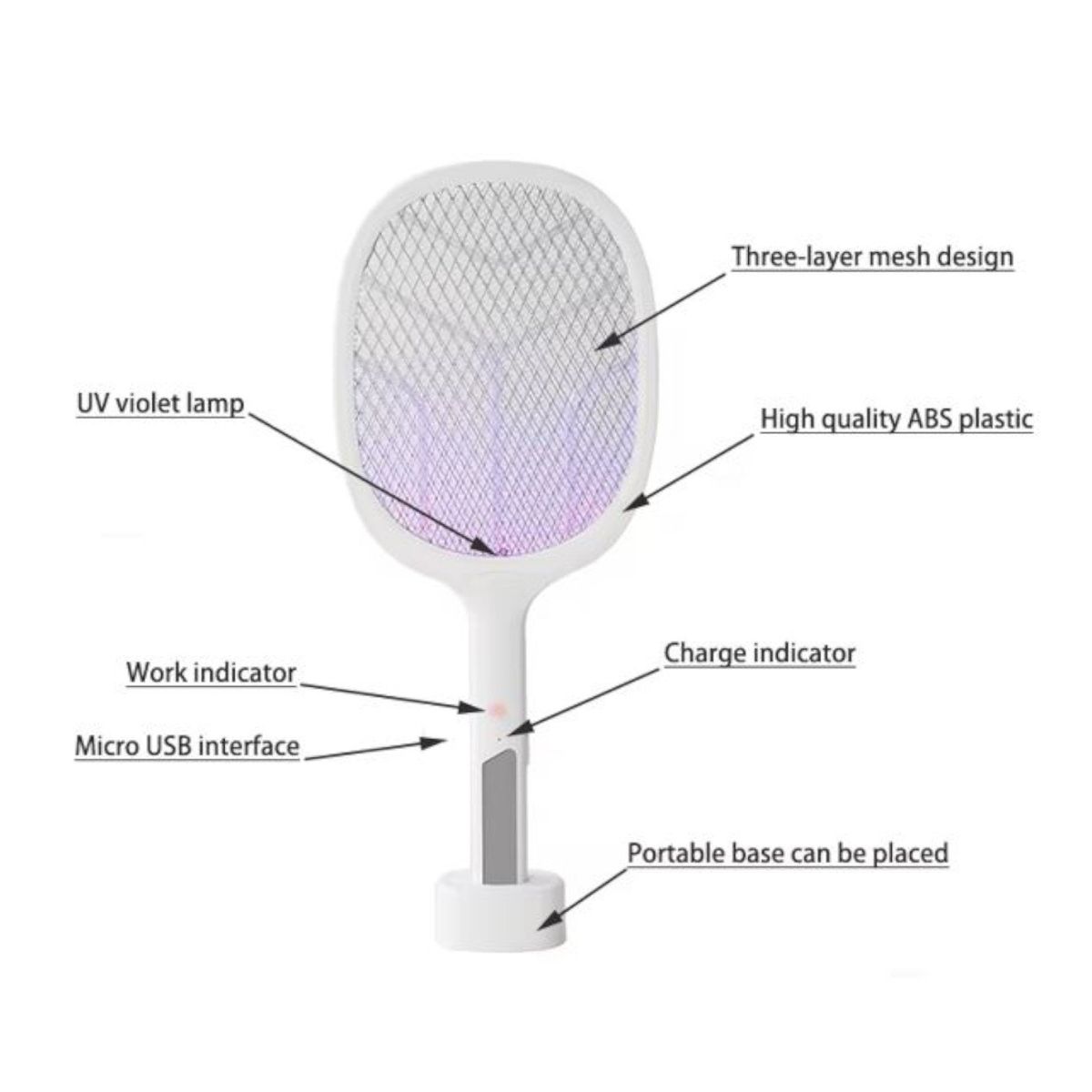 INVENCIBLE - MATAMOSCAS ELÉCTRICO MATA INSECTO RECARGABLE LAMPARA UV NC53