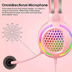 EZRA - Audifonos Gamer Rosados Con Rgb para + Fps