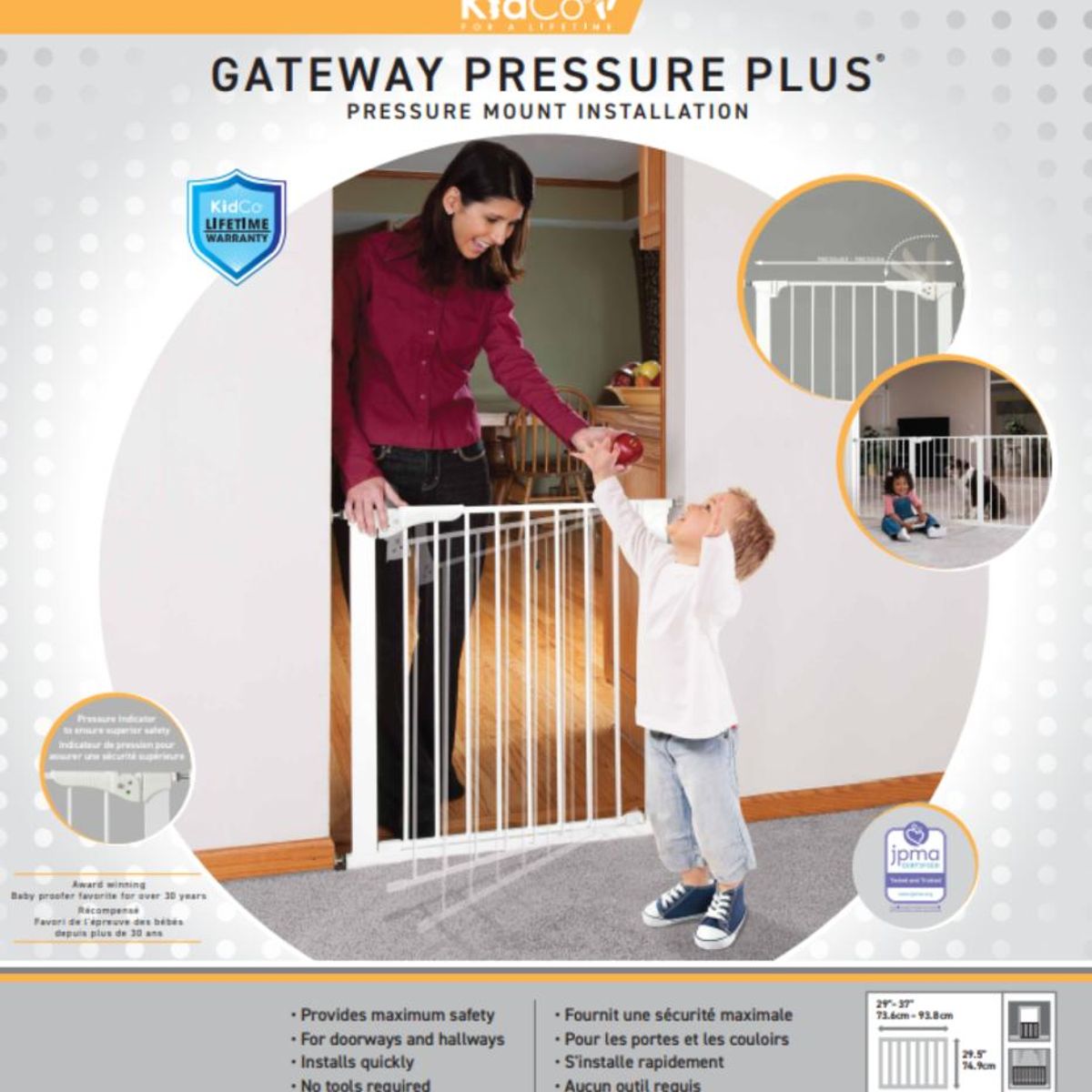 KIDCO - Puerta de Seguridad a presion Gateway® Pressure Plus ancho 736cm - 939cm