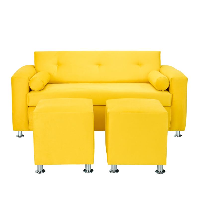 BODEVIR - Sofa Vivo 3C+2 Pouf Felpa 12 Amarillo