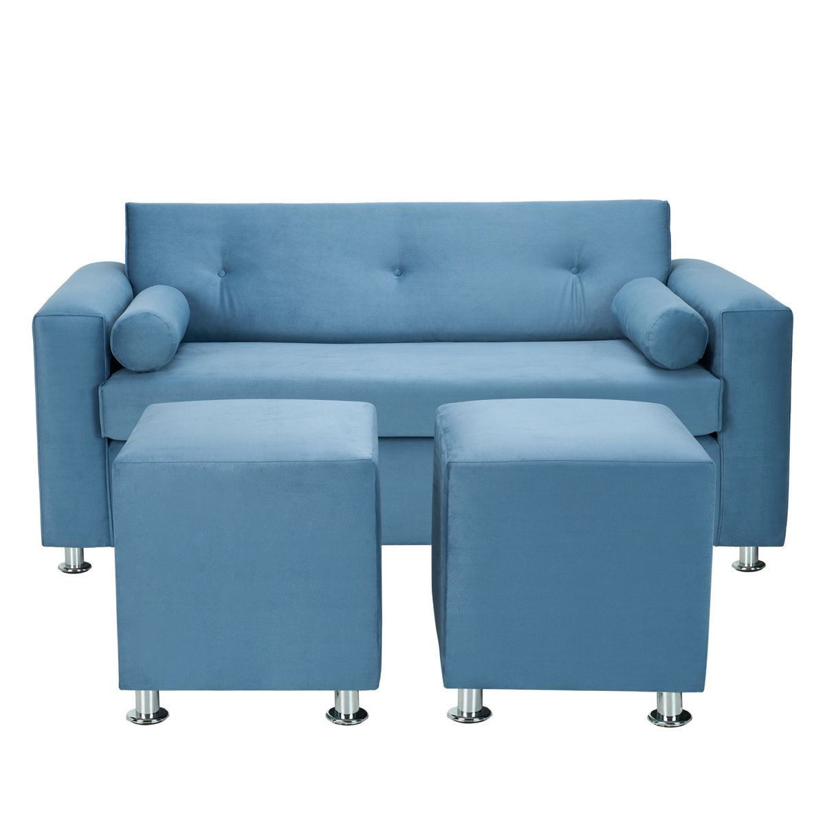 BODEVIR - Sofa Vivo 3C+2 Pouf Felpa 12 Azul Petroleo