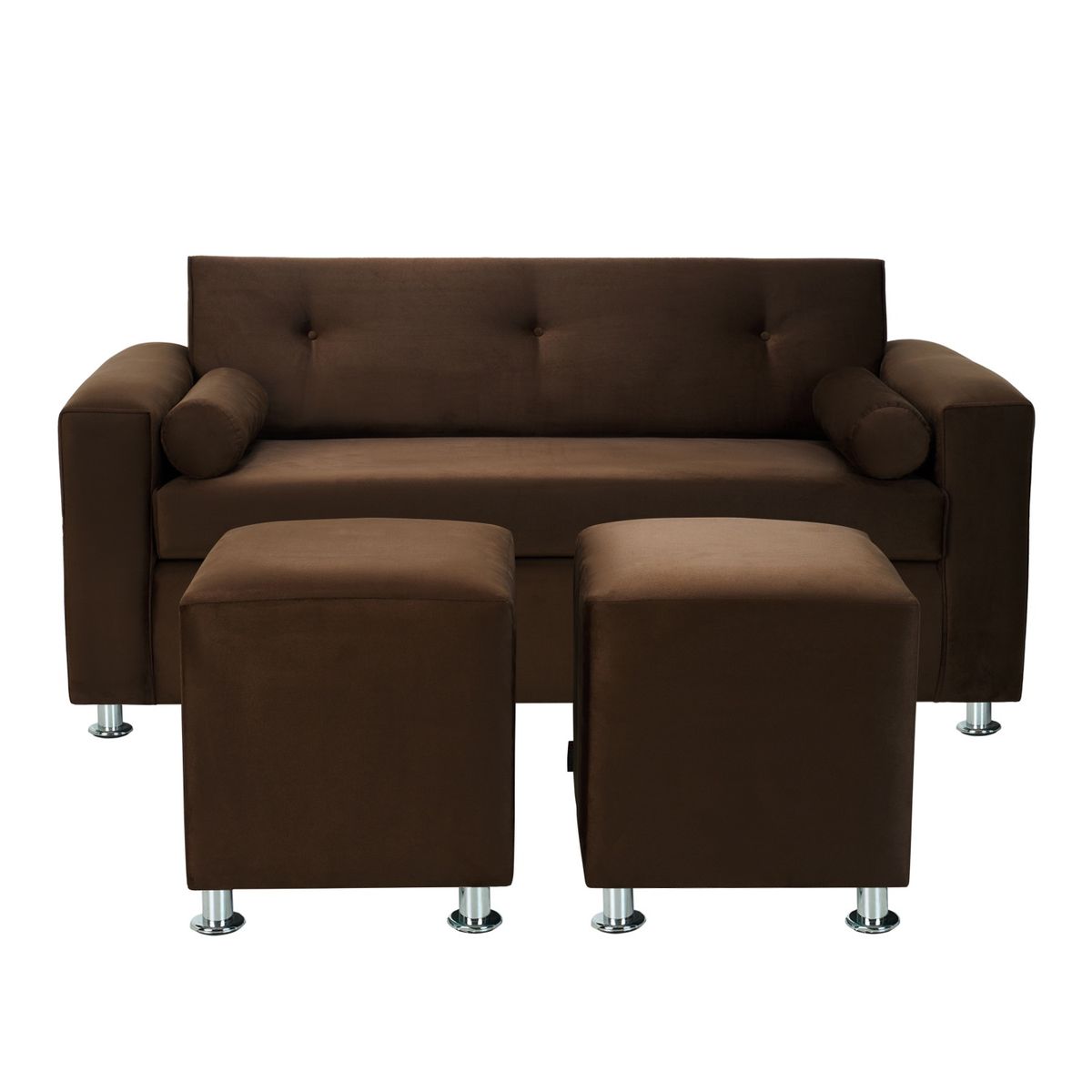 BODEVIR - Sofa Vivo 3C+2 Pouf Felpa 12 Chocolate