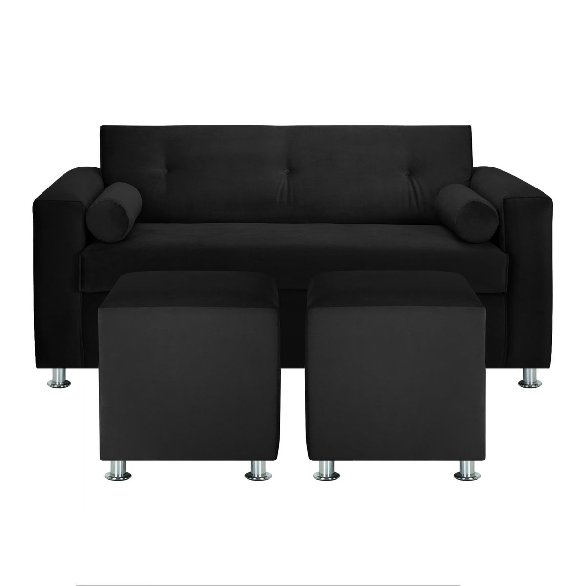 BODEVIR - Sofa Vivo 3C+2 Pouf Felpa 12 Negro