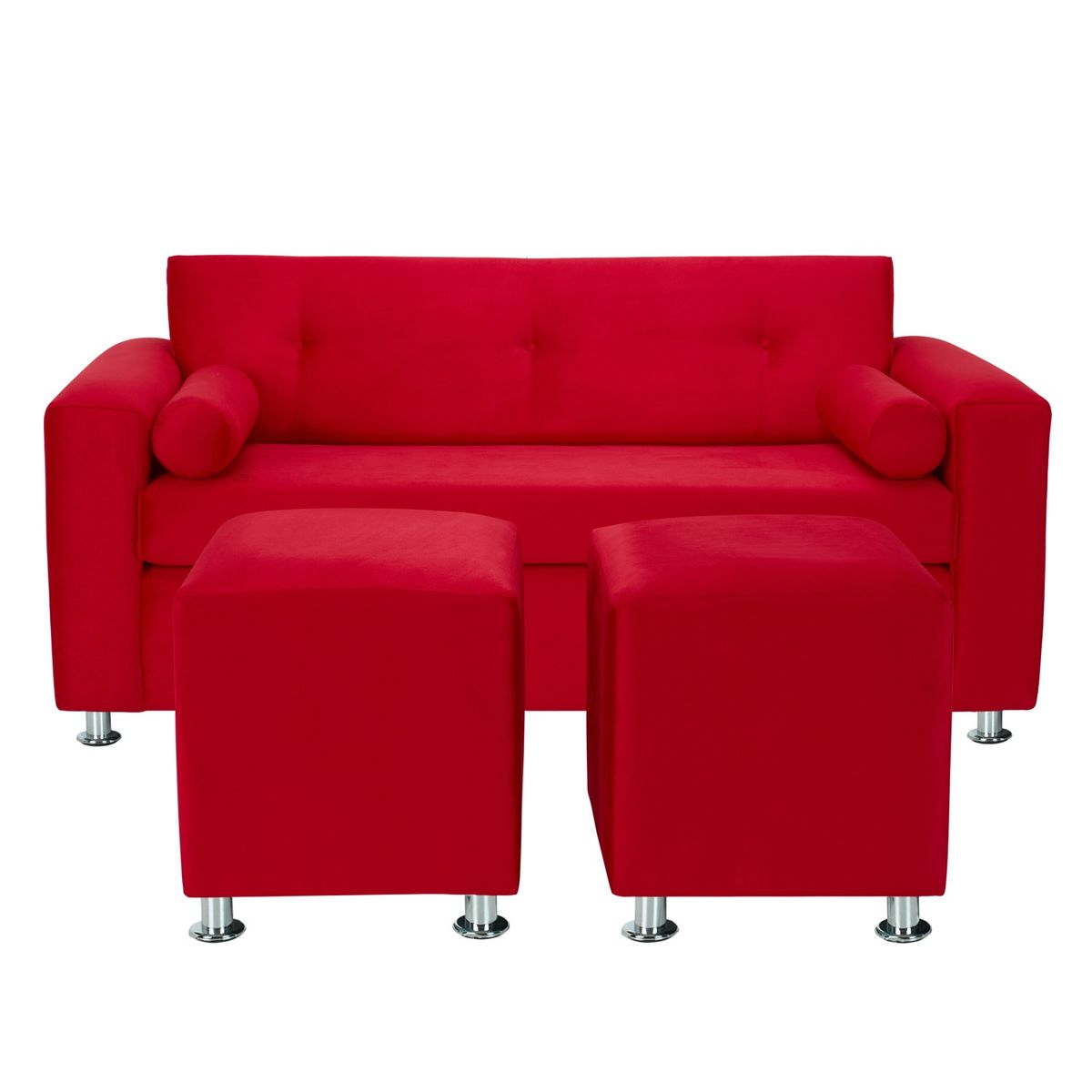 BODEVIR - Sofa Vivo 3C+2 Pouf Felpa 12 Rojo