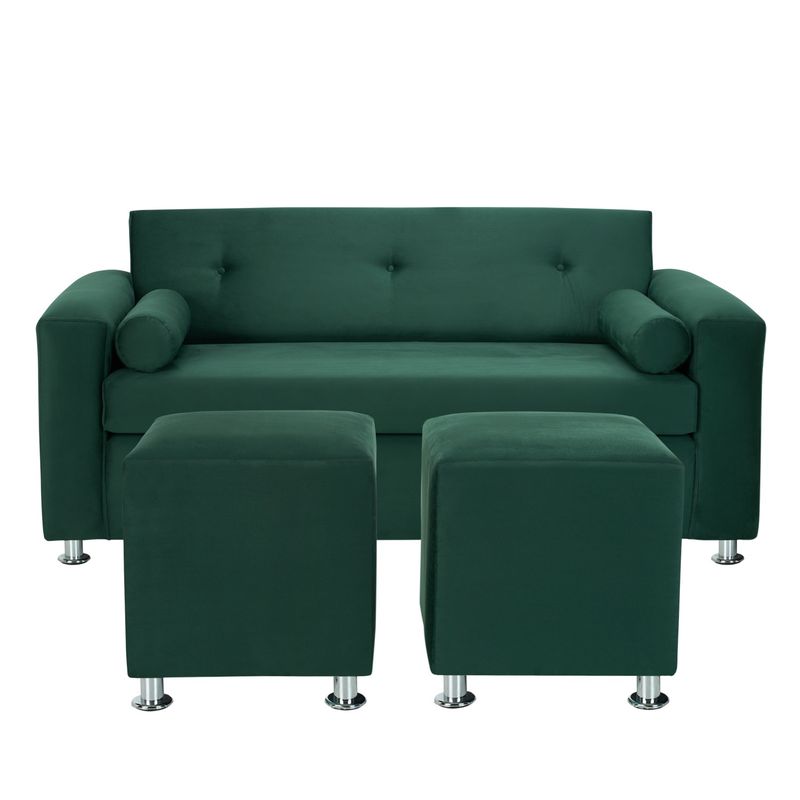 BODEVIR - Sofa Vivo 3C+2 Pouf Felpa 12 Verde Botella