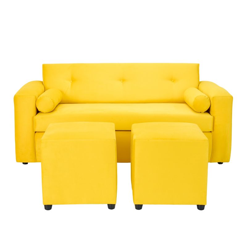 BODEVIR - Sofa Vivo 3C+2 Pouf Felpa 30 Amarillo