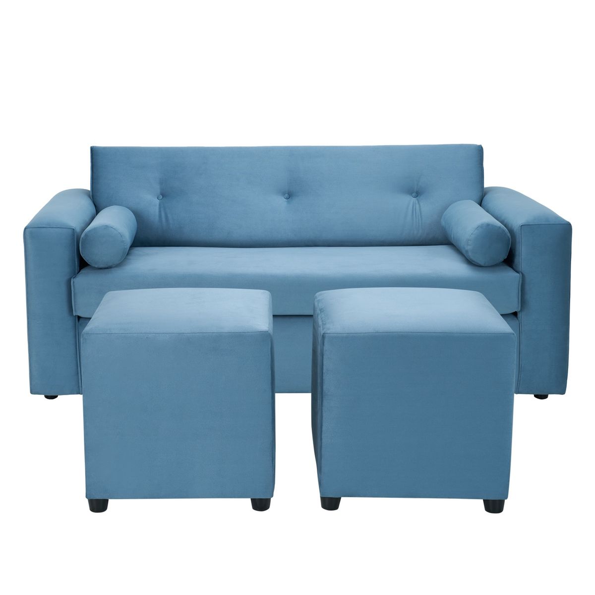BODEVIR - Sofa Vivo 3C+2 Pouf Felpa 30 Azul Petroleo