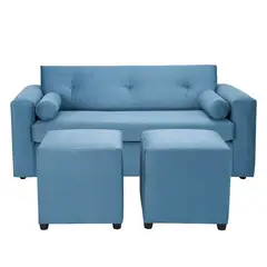 BODEVIR - Sofa Vivo 3C+2 Pouf Felpa 30 Azul Petroleo