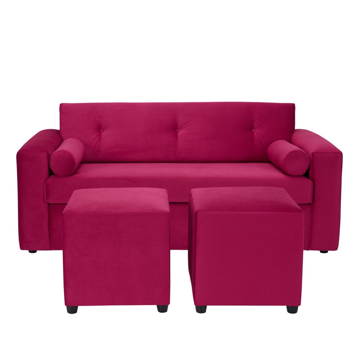 BODEVIR - Sofa Vivo 3C+2 Pouf Felpa 30 Burdeo