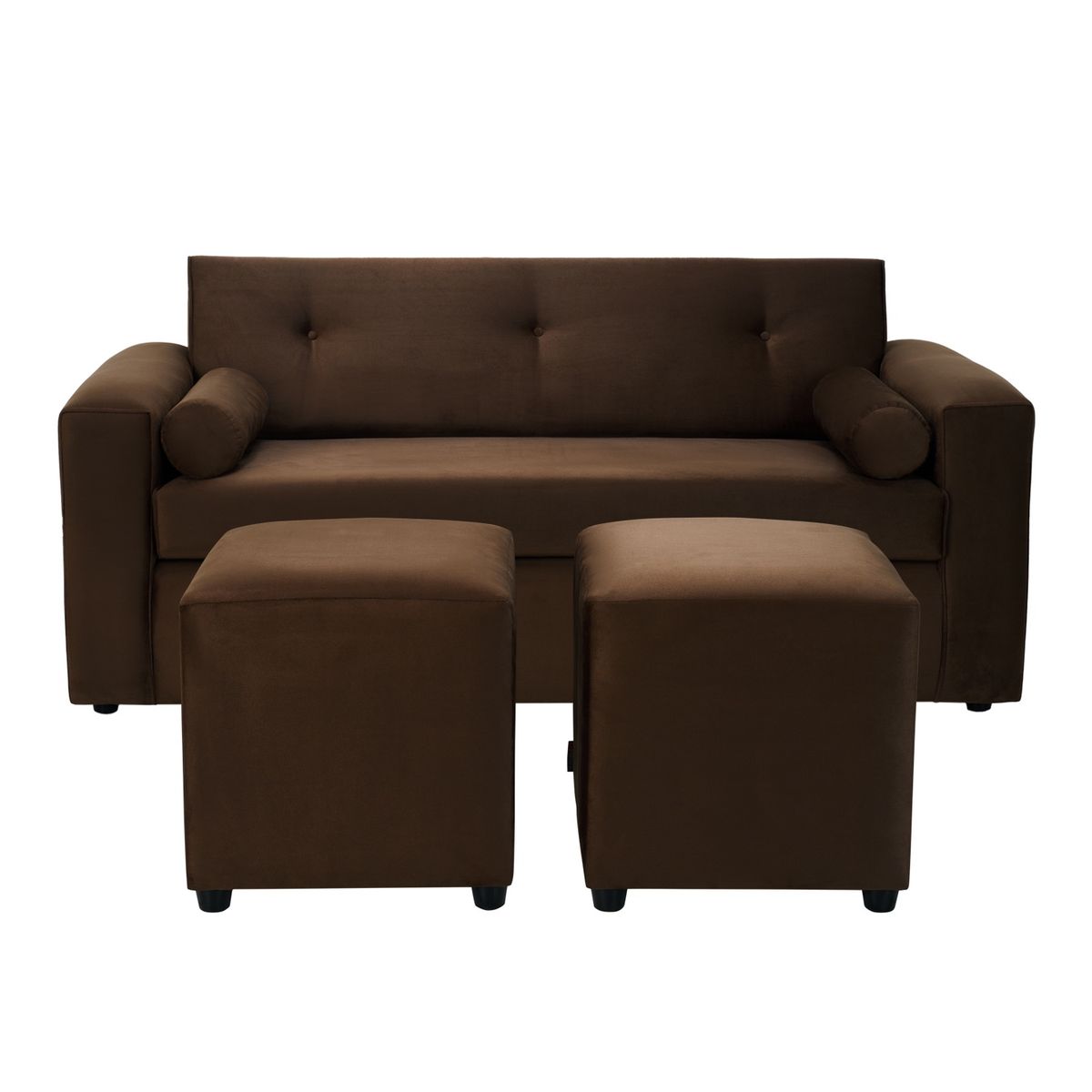 BODEVIR - Sofa Vivo 3C+2 Pouf Felpa 30 Chocolate