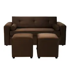 BODEVIR - Sofa Vivo 3C+2 Pouf Felpa 30 Chocolate