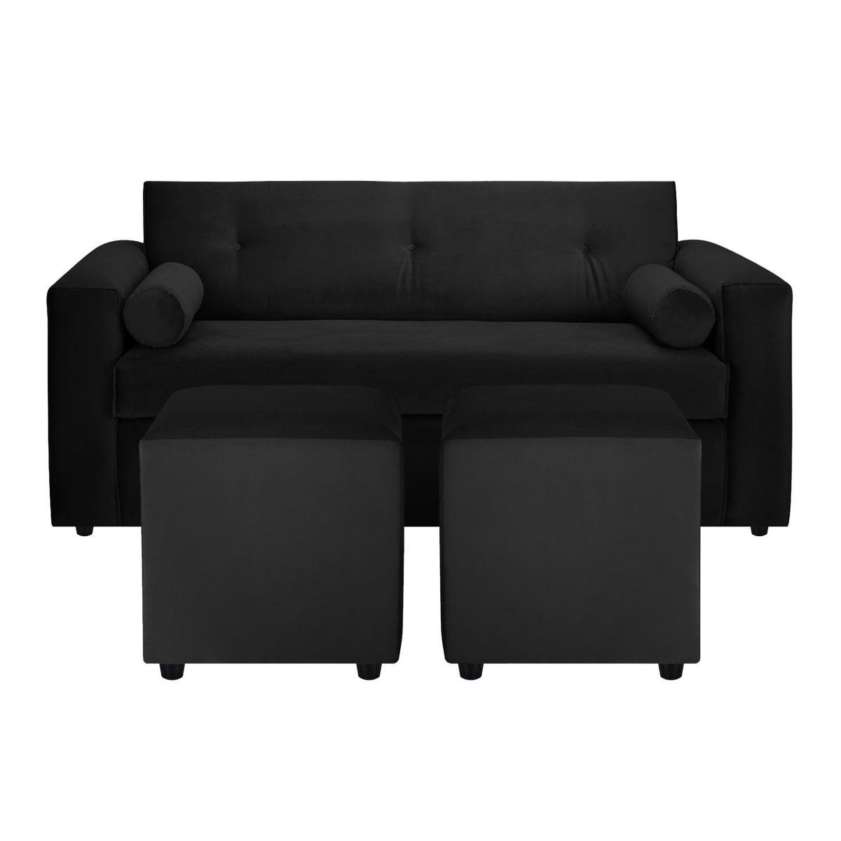 BODEVIR - Sofa Vivo 3C+2 Pouf Felpa 30 Negro