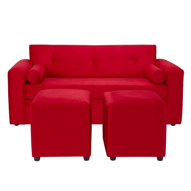 BODEVIR - Sofa Vivo 3C+2 Pouf Felpa 30 Rojo