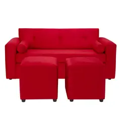 BODEVIR - Sofa Vivo 3C+2 Pouf Felpa 30 Rojo