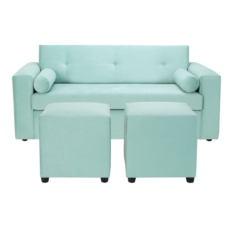 BODEVIR - Sofa Vivo 3C+2 Pouf Felpa 30 Verde Agua