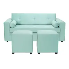 BODEVIR - Sofa Vivo 3C+2 Pouf Felpa 30 Verde Agua