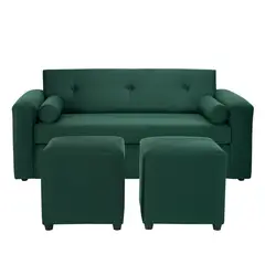 BODEVIR - Sofa Vivo 3C+2 Pouf Felpa 30 Verde Botella