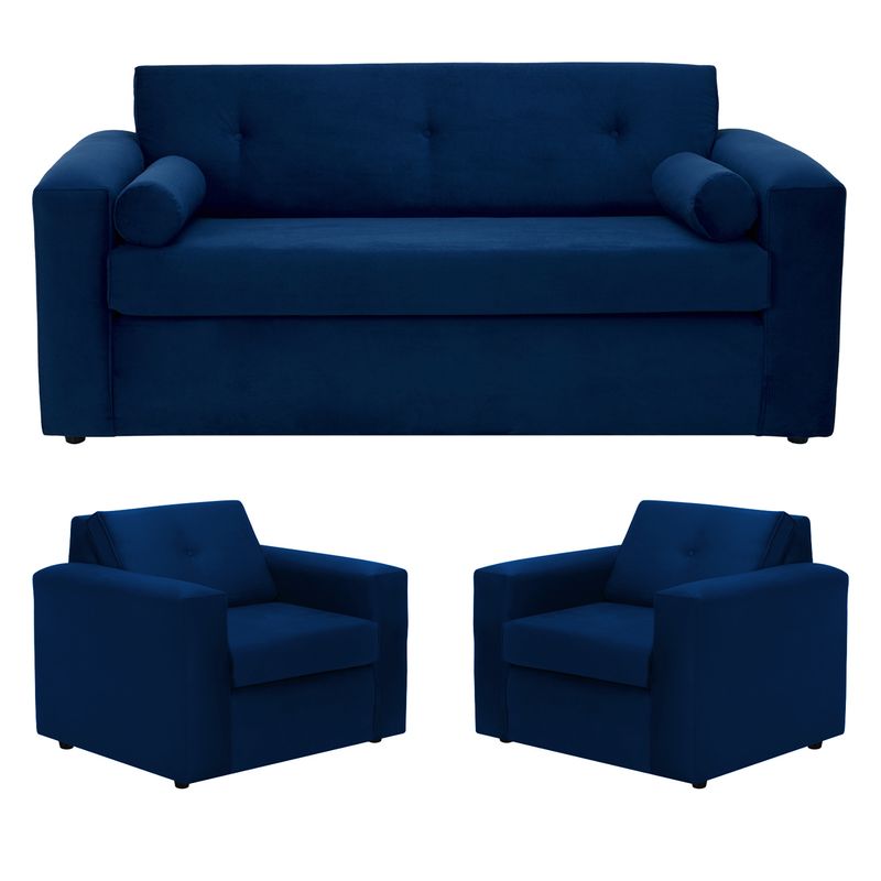 BODEVIR - Sofa Vivo 3C+1+1 Felpa 30 Azul Marino