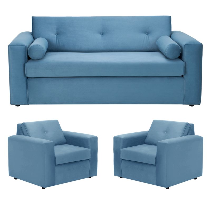 BODEVIR - Sofa Vivo 3C+1+1 Felpa 30 Azul Petroleo
