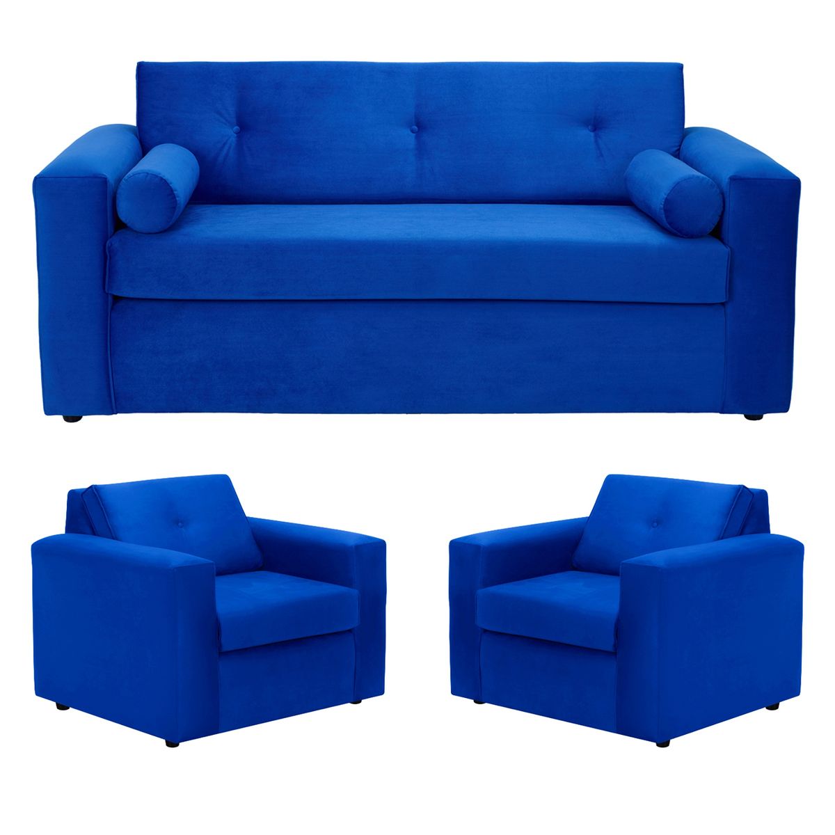 BODEVIR - Sofa Vivo 3C+1+1 Felpa 30 Azul Rey