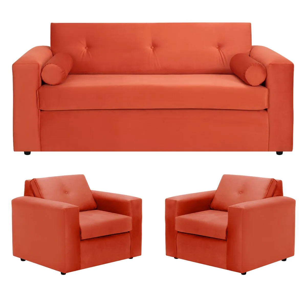 BODEVIR - Sofa Vivo 3C+1+1 Felpa 30 Naranja