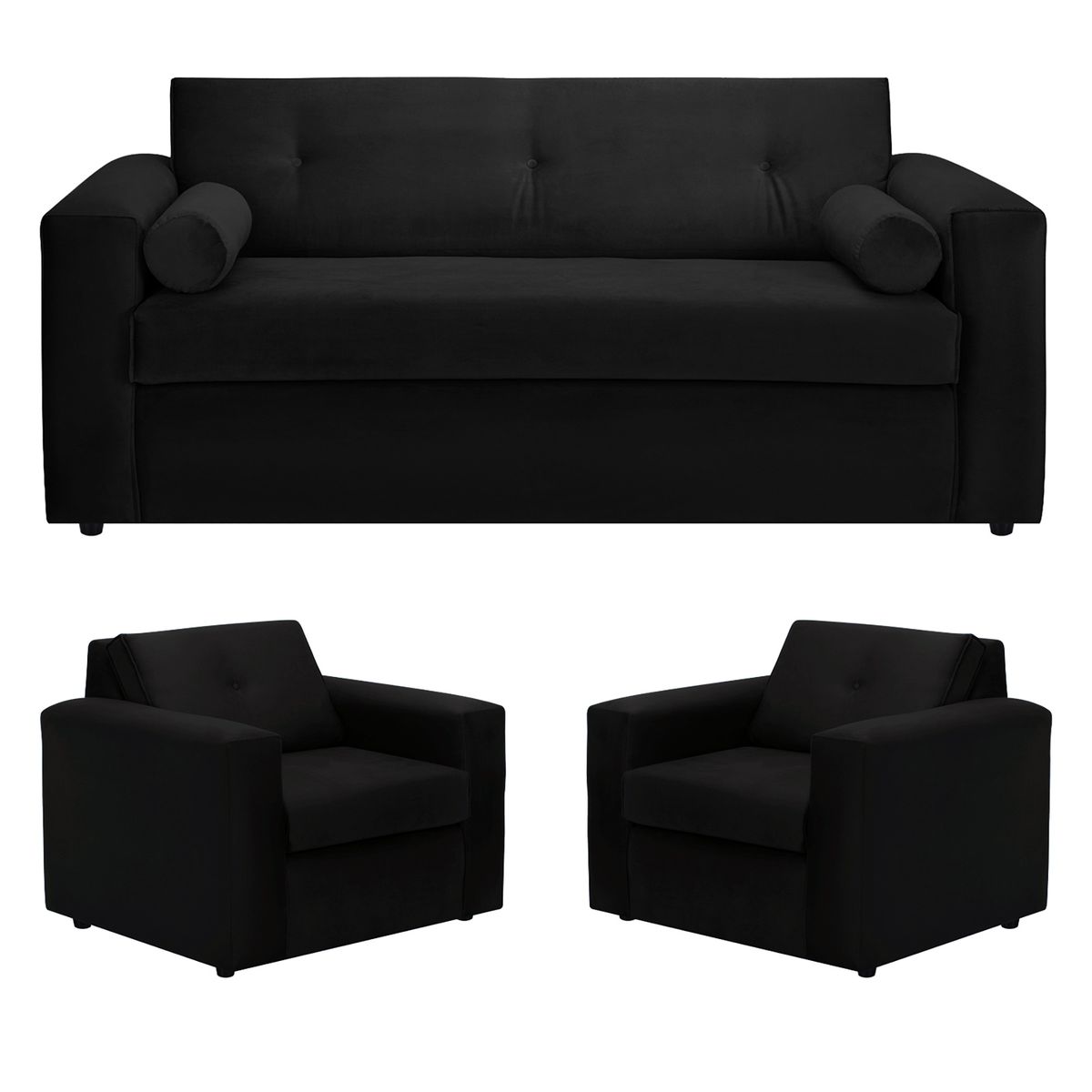 BODEVIR - Sofa Vivo 3C+1+1 Felpa 30 Negro