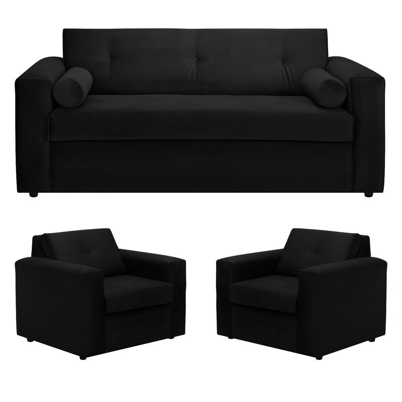 BODEVIR - Sofa Vivo 3C+1+1 Felpa 30 Negro