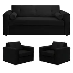 BODEVIR - Sofa Vivo 3C+1+1 Felpa 30 Negro