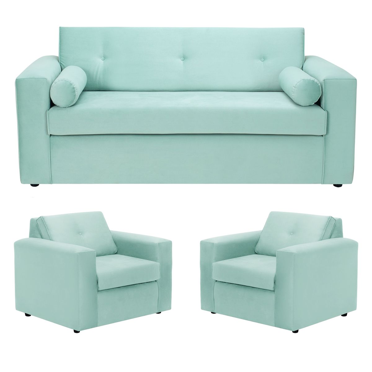 BODEVIR - Sofa Vivo 3C+1+1 Felpa 30 Verde Agua