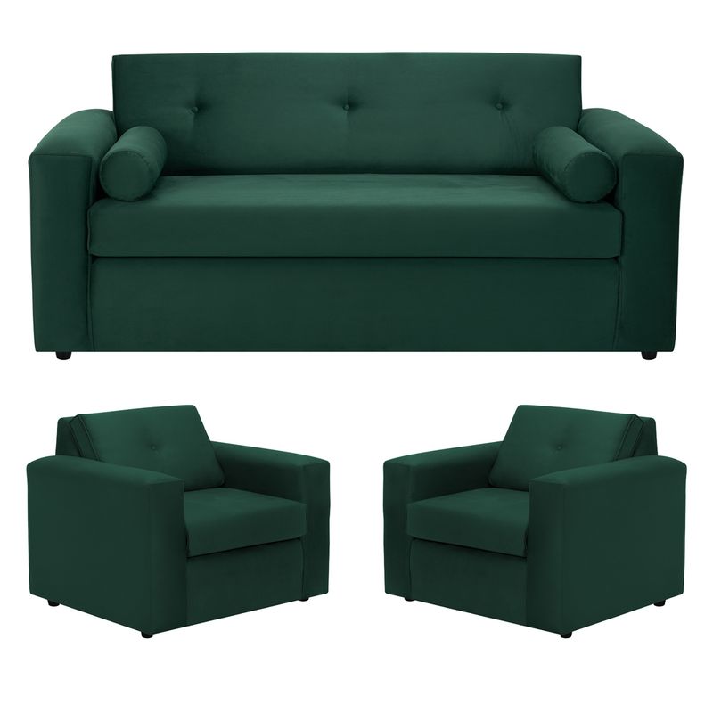 BODEVIR - Sofa Vivo 3C+1+1 Felpa 30 Verde Botella