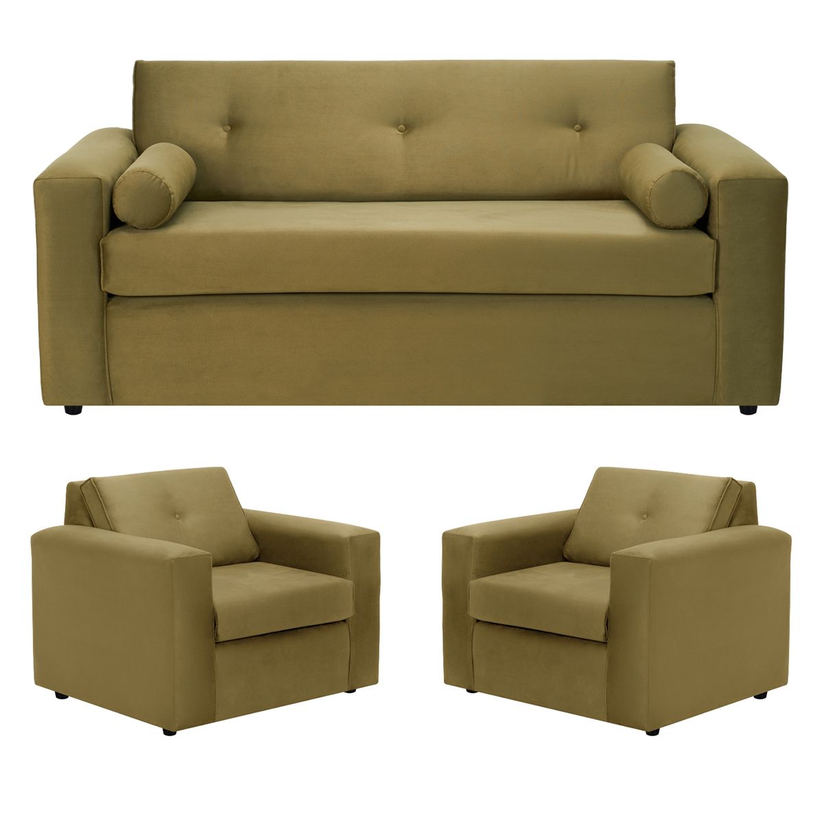 BODEVIR - Sofa Vivo 3C+1+1 Felpa 30 Verde Musgo