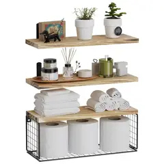 GENERICO - Repisas Flotantes Madera Modernas X3 Estante Metalico Pino