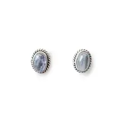 ANDREA COGGIOLA JOYAS - Aros Botón Óvalo Trenzado Piedra Luna Plata Fina 925